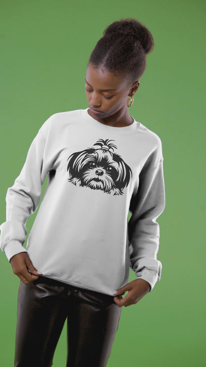 Black and White Shih Tzu Ponytail Sweatshirt – Perfect Gift for Dog Lovers