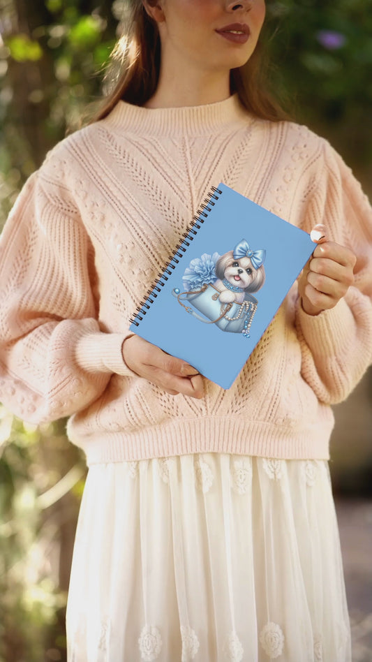 Blue Bow Shih Tzu Ruled Spiral Notebook