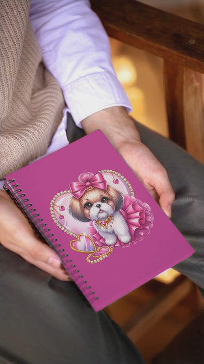 Pink Bow Shih Tzu Ruled Line Spiral Notebook