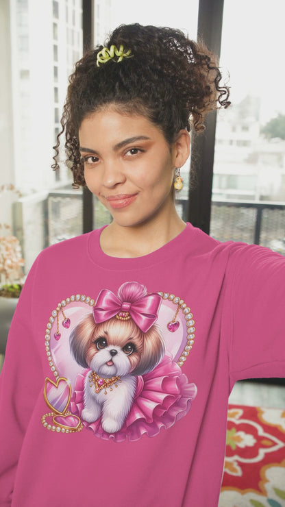 Pink Bow Shih Tzu Sweatshirt – Perfect Gift for Shih Tzu Lovers