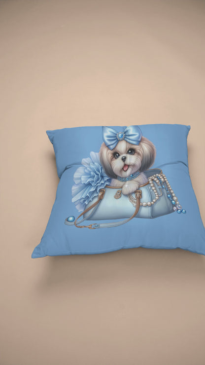 Blue Bow Shih Tzu Pillow