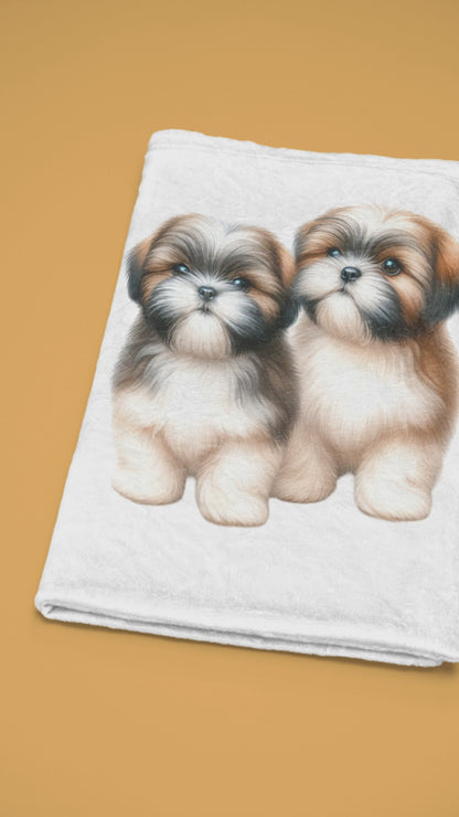 Two Babies Shih Tzu Velveteen Plush Blanket