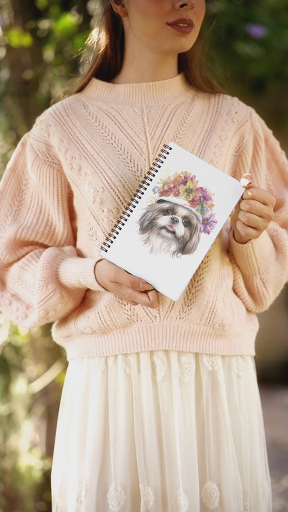 Shih Tzu With Flower Hat Ruled Line Spiral Notebook