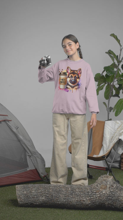 German Shepherd With Coffee Sweatshirt – Gift for Dog & Coffee Lovers