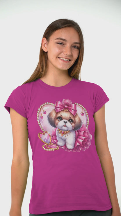 Adorable Pink Bow Shih Tzu T-Shirt - Perfect Gift for Dog Lovers and Owners