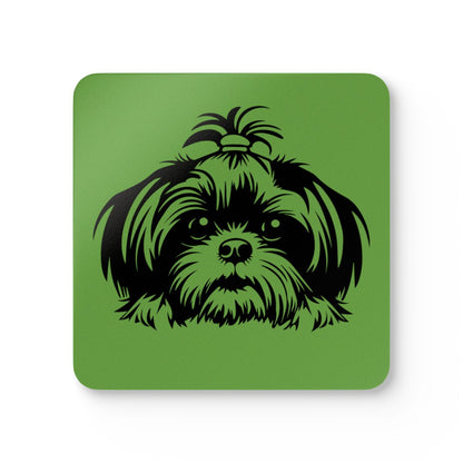 Shih-Tzu-Black-and-White-white- Corkwood Coaster Set - Shih Tzu Gifts