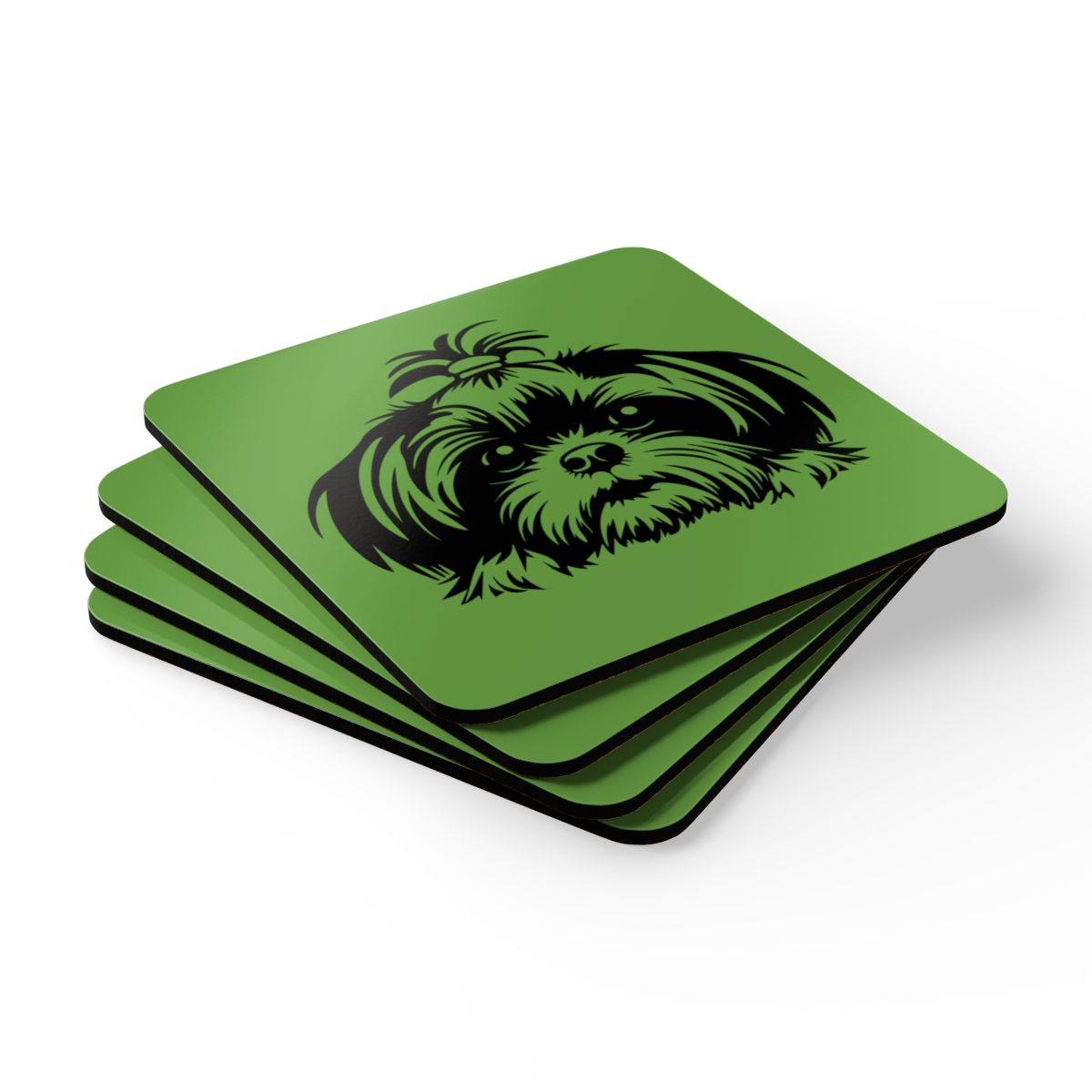 Shih-Tzu-Black-and-White-white- Corkwood Coaster Set - Shih Tzu Gifts