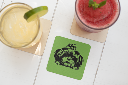 Shih-Tzu-Black-and-White-white- Corkwood Coaster Set - Shih Tzu Gifts