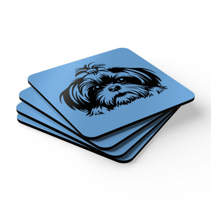 Shih-Tzu-Black-and-White-white- Corkwood Coaster Set - Shih Tzu Gifts