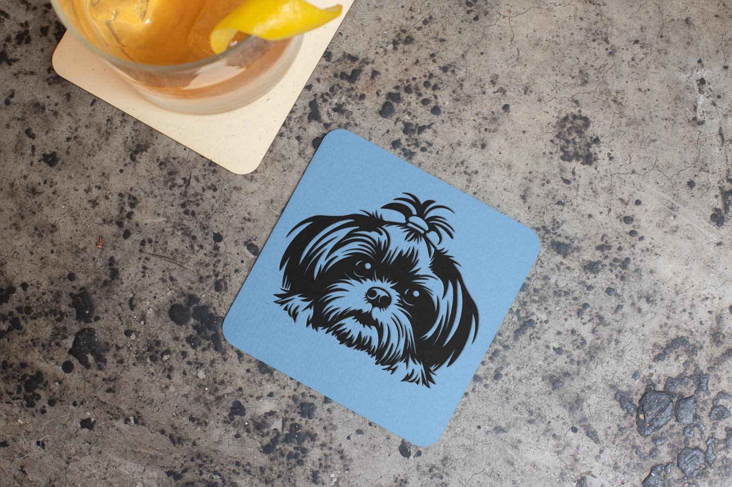 Shih-Tzu-Black-and-White-white- Corkwood Coaster Set - Shih Tzu Gifts