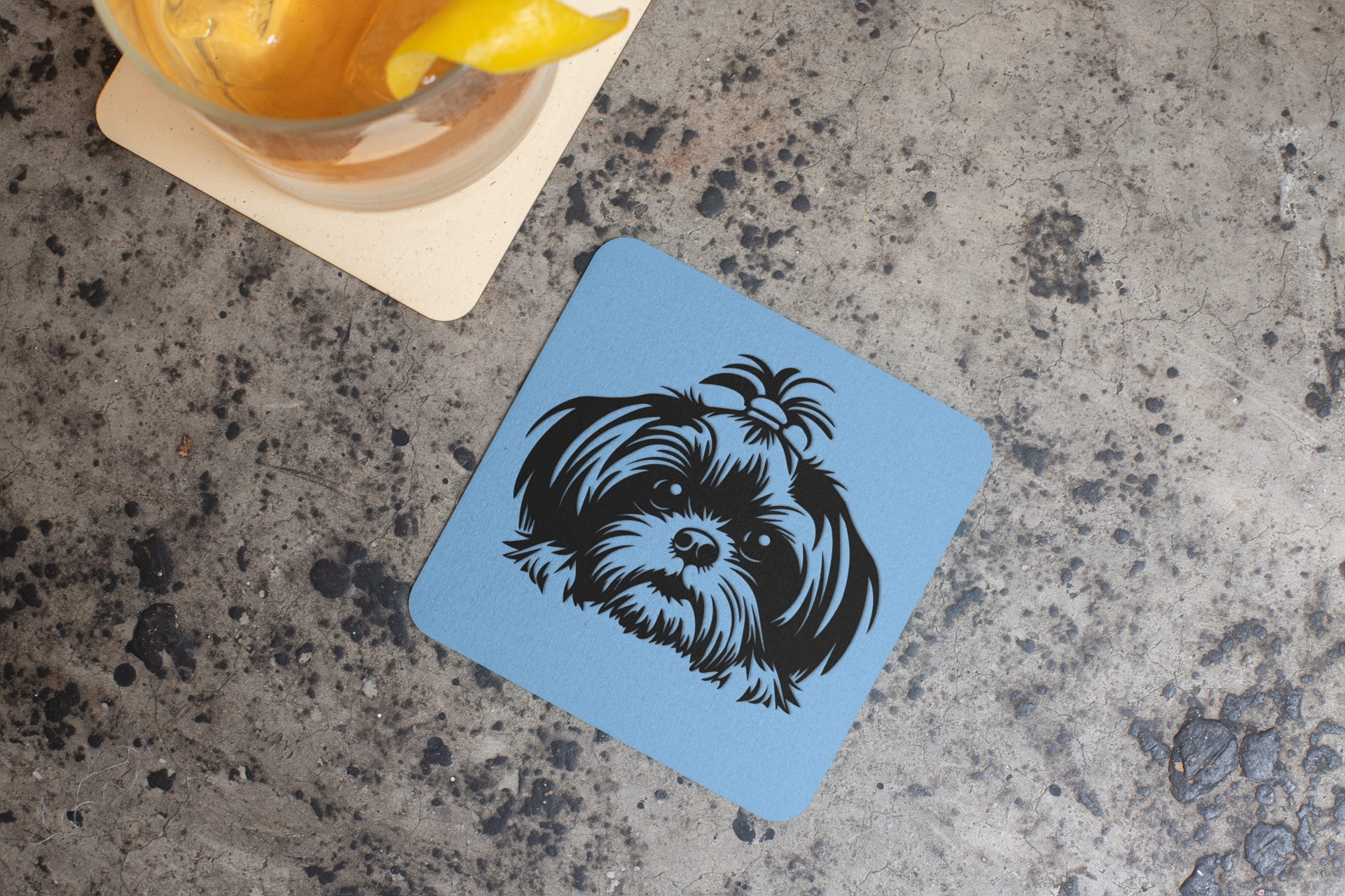 Shih-Tzu-Black-and-White-white- Corkwood Coaster Set - Shih Tzu Gifts