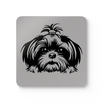 Shih-Tzu-Black-and-White-white- Corkwood Coaster Set - Shih Tzu Gifts