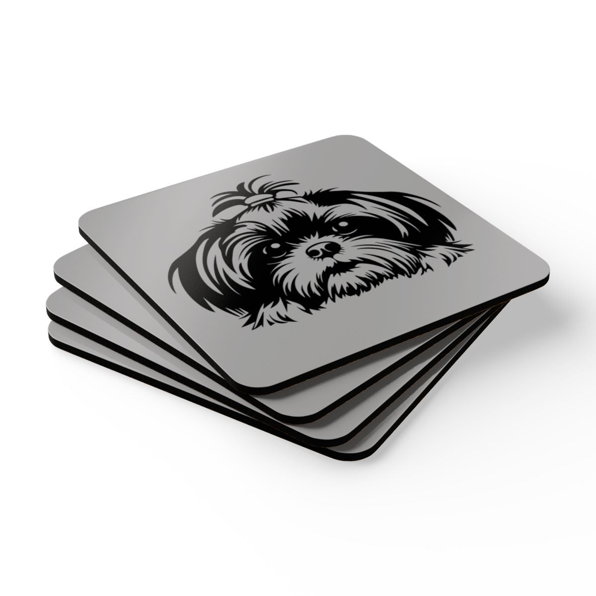 Shih-Tzu-Black-and-White-white- Corkwood Coaster Set - Shih Tzu Gifts