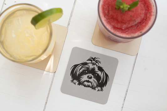 Shih-Tzu-Black-and-White-white- Corkwood Coaster Set - Shih Tzu Gifts