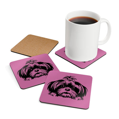 Shih-Tzu-Black-and-White-white- Corkwood Coaster Set - Shih Tzu Gifts