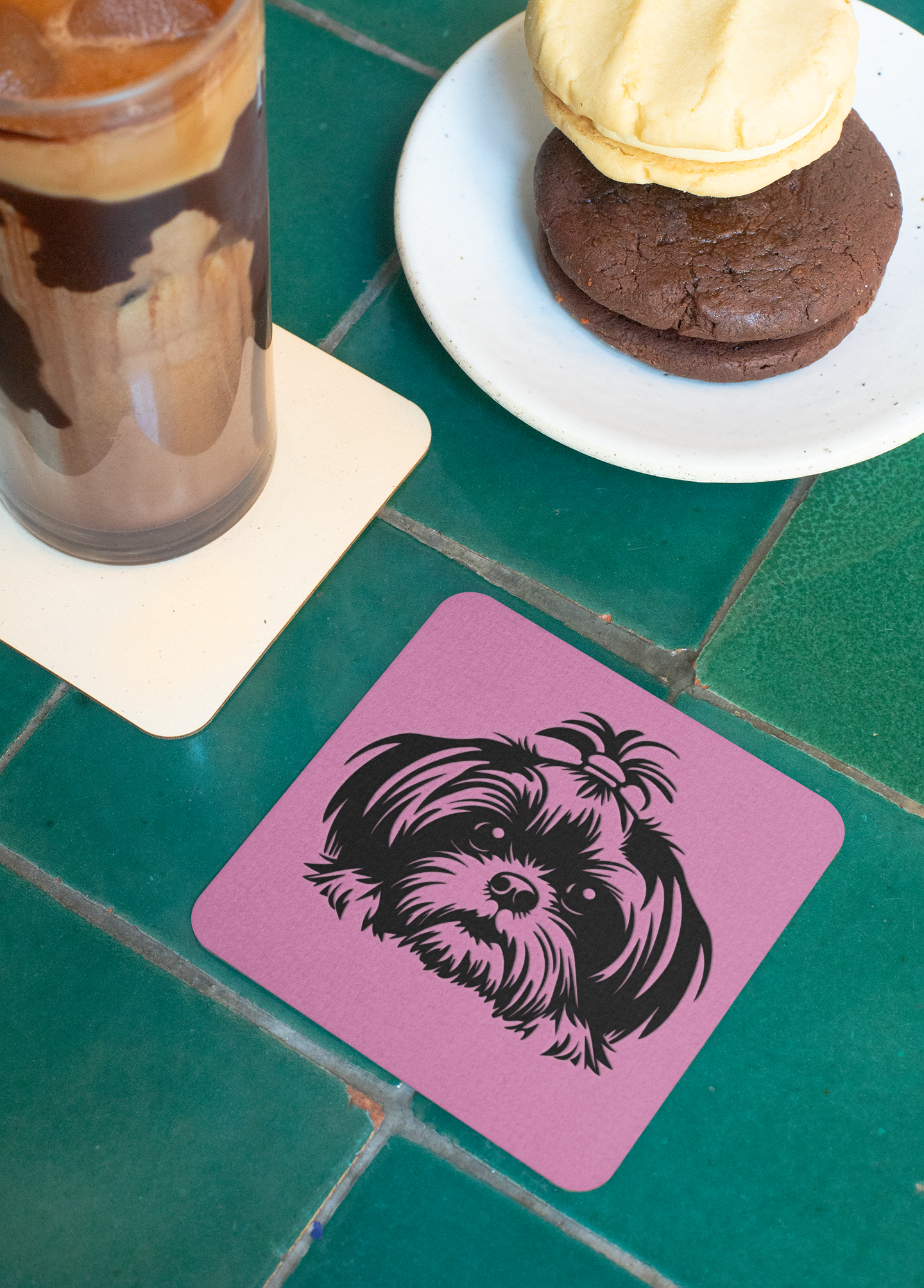 Shih-Tzu-Black-and-White-white- Corkwood Coaster Set - Shih Tzu Gifts