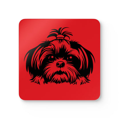 Shih-Tzu-Black-and-White-white- Corkwood Coaster Set - Shih Tzu Gifts