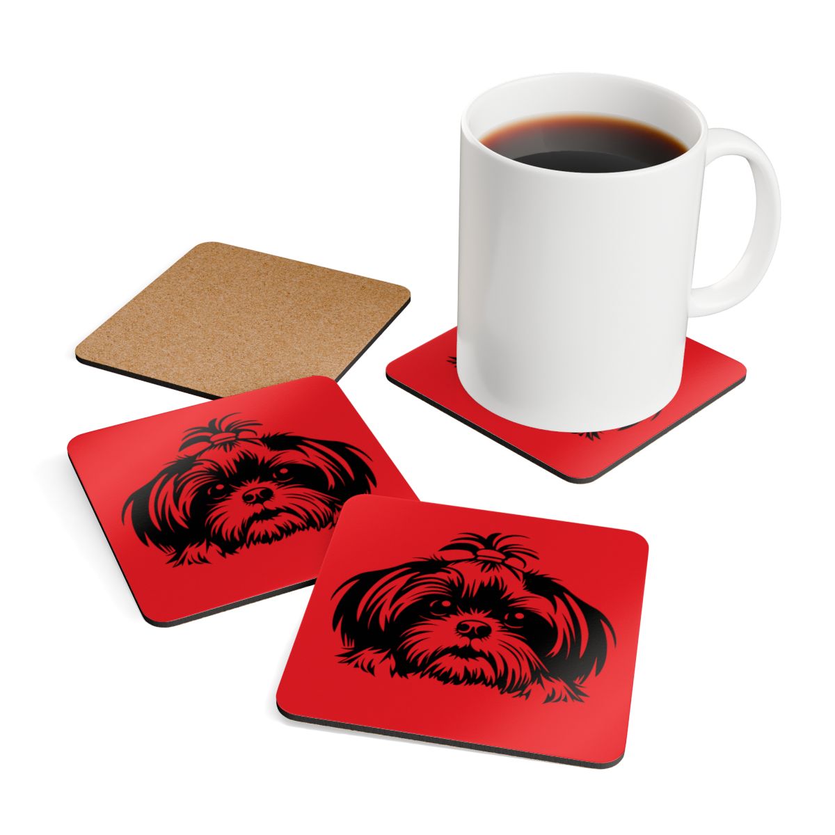 Shih-Tzu-Black-and-White-white- Corkwood Coaster Set - Shih Tzu Gifts