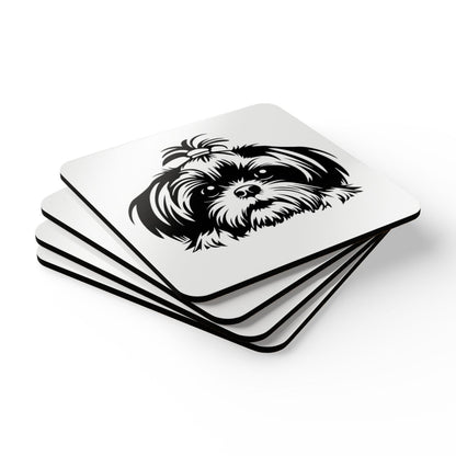 Shih-Tzu-Black-and-White-white- Corkwood Coaster Set - Shih Tzu Gifts