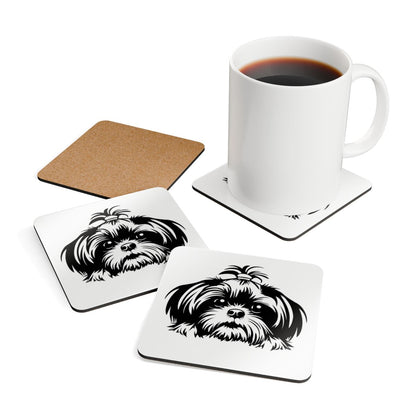 Shih-Tzu-Black-and-White-white- Corkwood Coaster Set - Shih Tzu Gifts