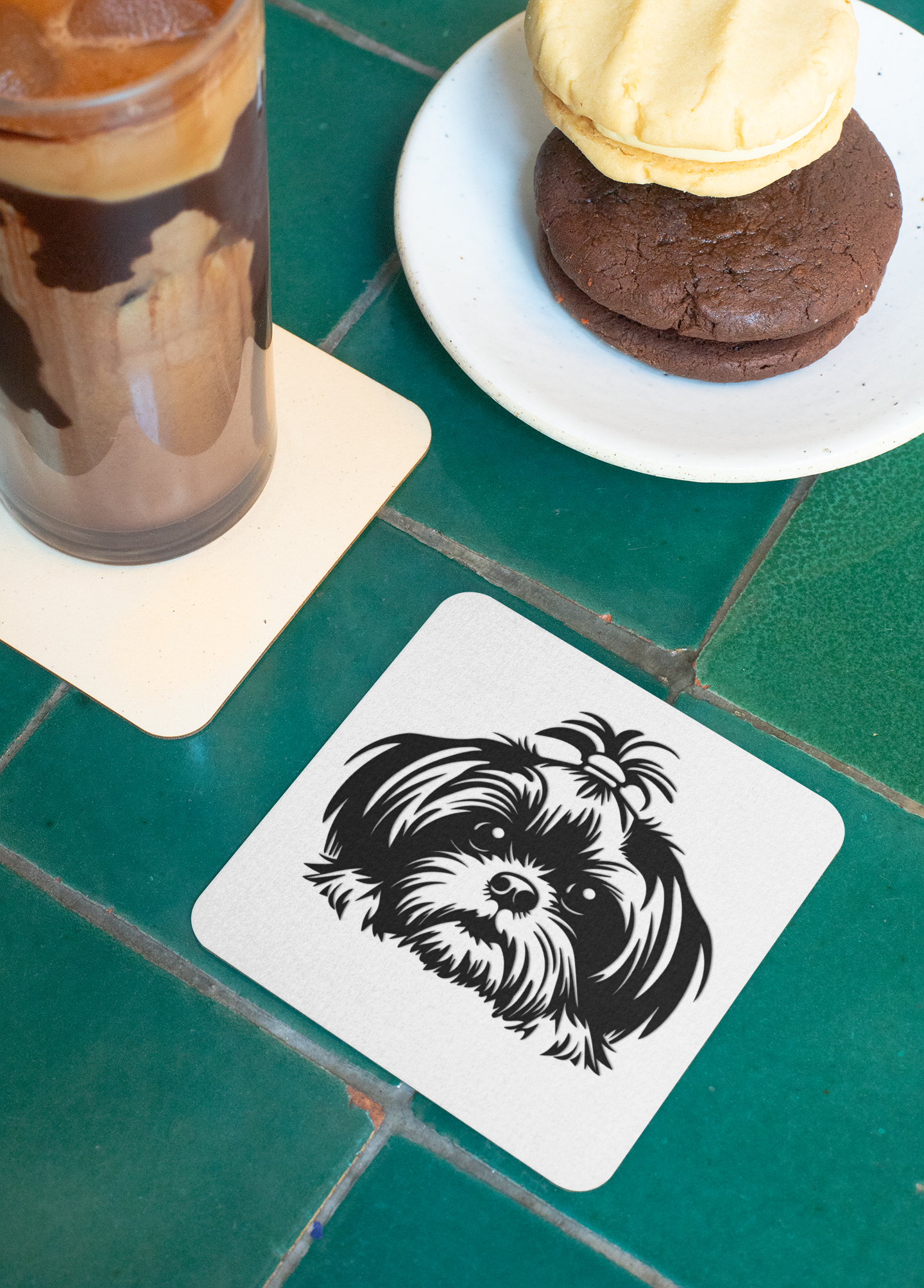 Shih-Tzu-Black-and-White-white- Corkwood Coaster Set - Shih Tzu Gifts