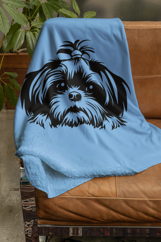 Shih-Tzu-Black-White-Velveteen- Plush- Blanket -White - Shih Tzu Gifts