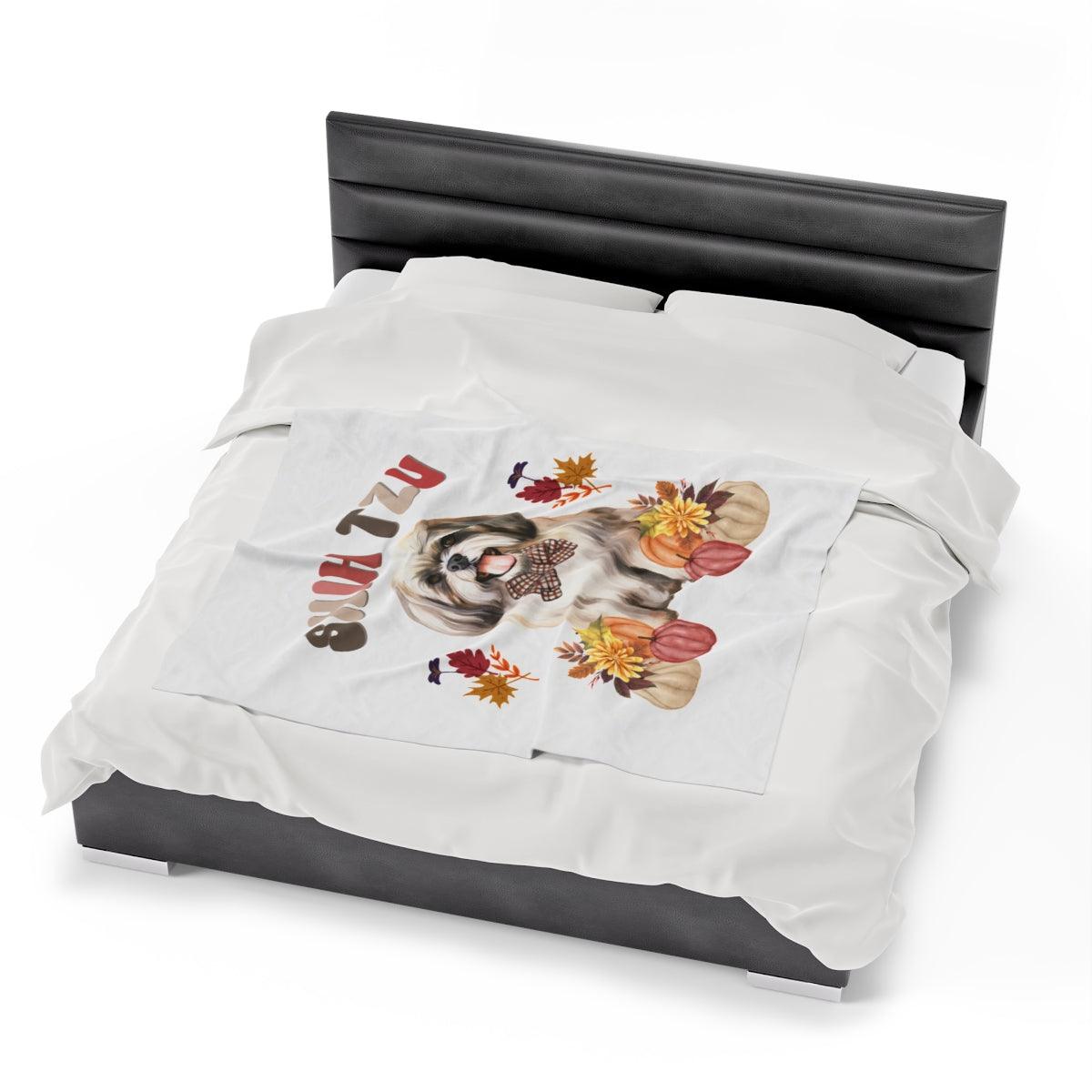 Shih Tzu In Fall Velveteen Plush Blanket - Shih Tzu Gifts