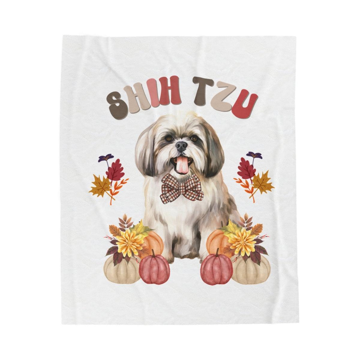 Shih Tzu In Fall Velveteen Plush Blanket - Shih Tzu Gifts