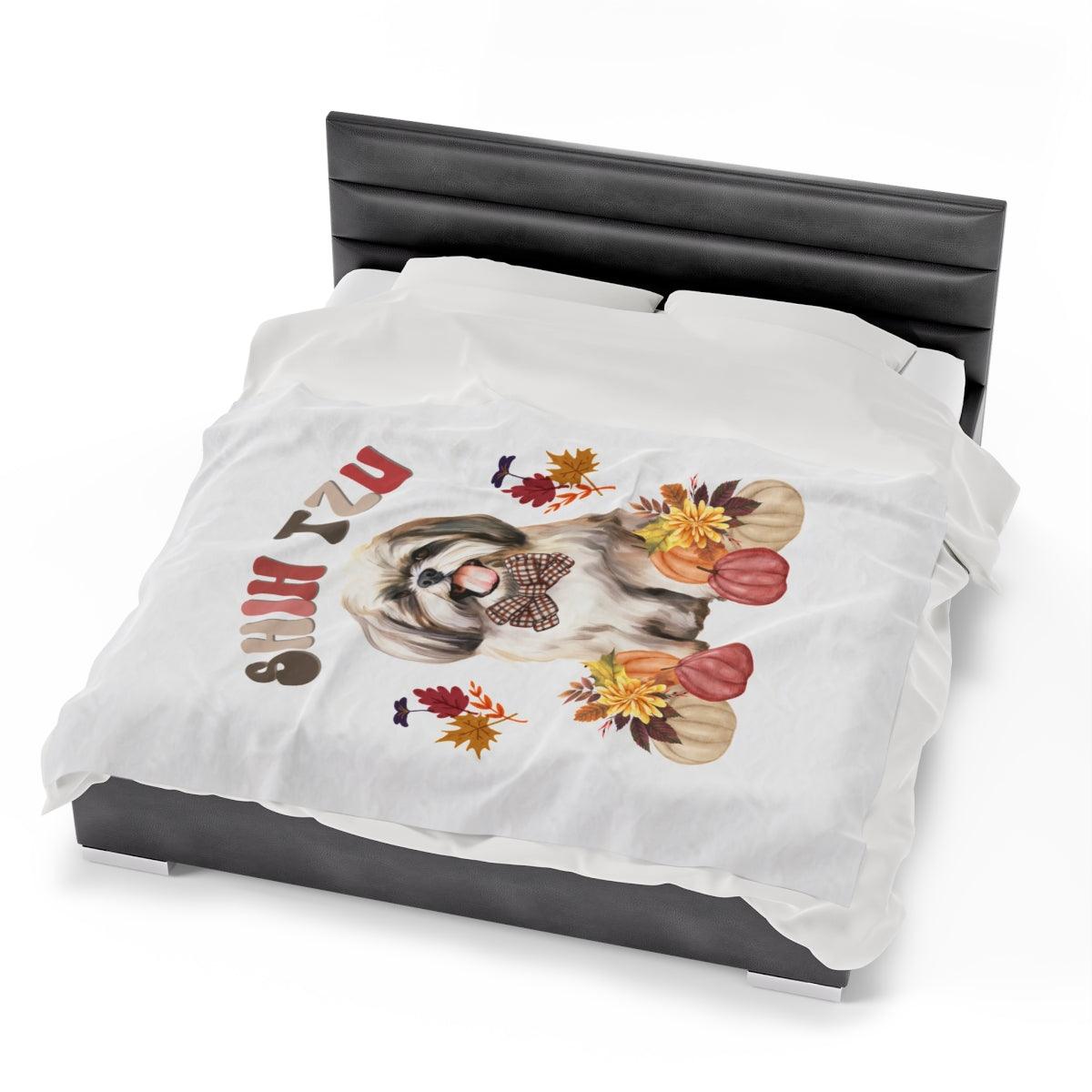 Shih Tzu In Fall Velveteen Plush Blanket - Shih Tzu Gifts