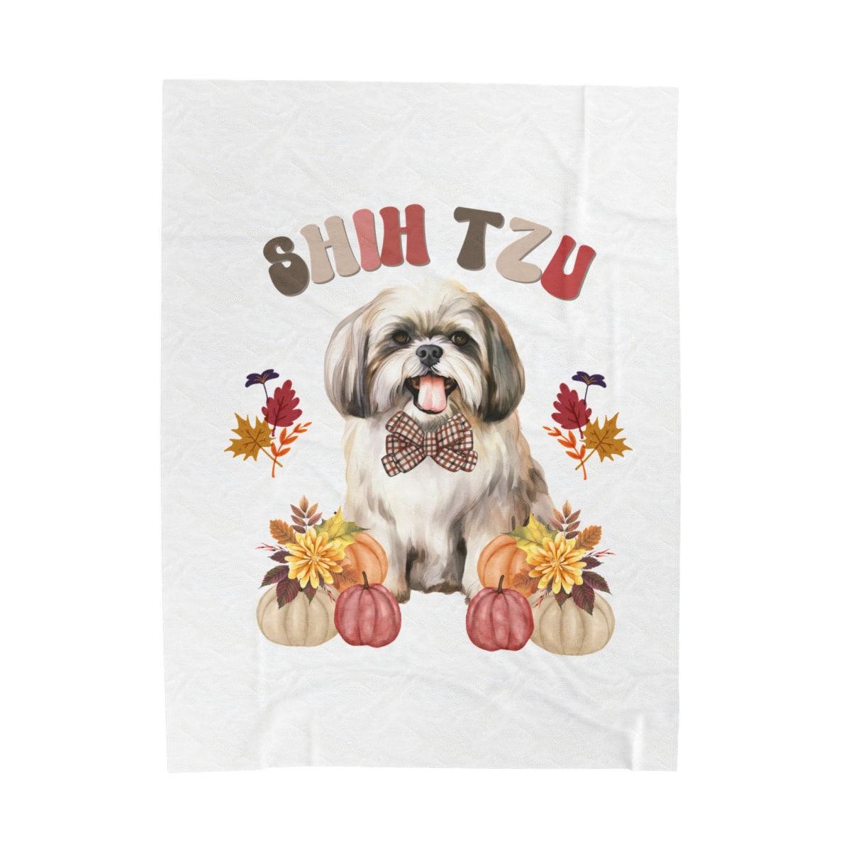 Shih Tzu In Fall Velveteen Plush Blanket - Shih Tzu Gifts