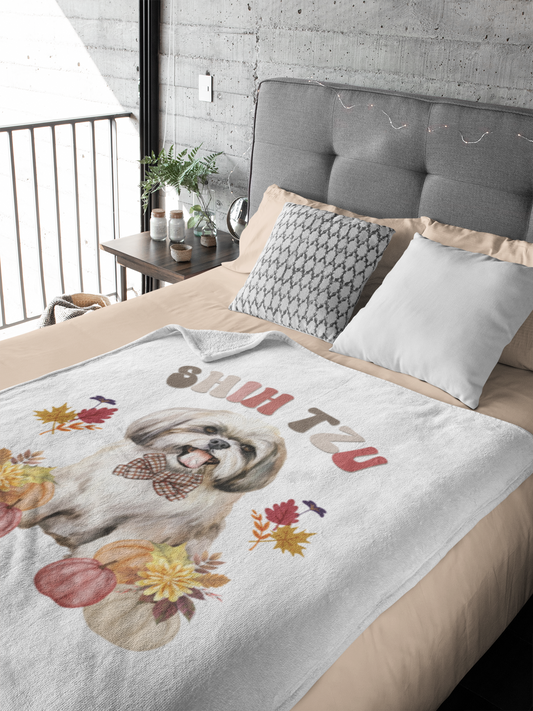 Shih Tzu In Fall Velveteen Plush Blanket