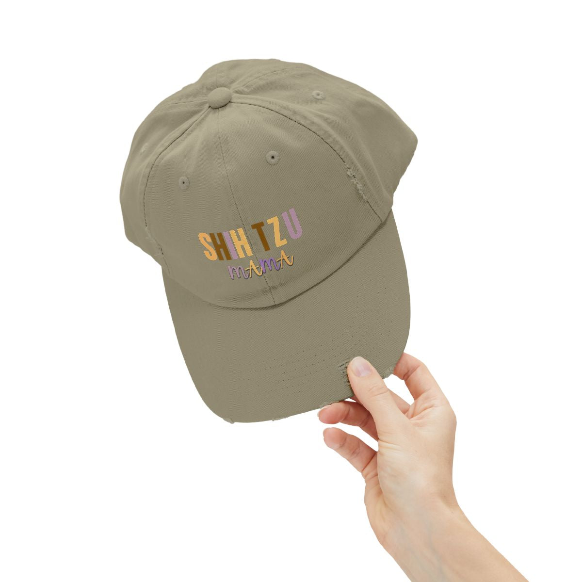 Colorful Shih Tzu Mama Distressed Hat – Adjustable Cotton Twill Cap