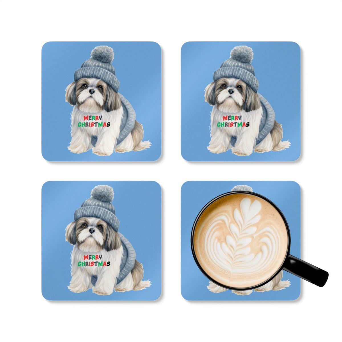 Festive "Merry Christmas Shih Tzu" Corkwood Coaster Set – Perfect Gift! - Shih Tzu Gifts