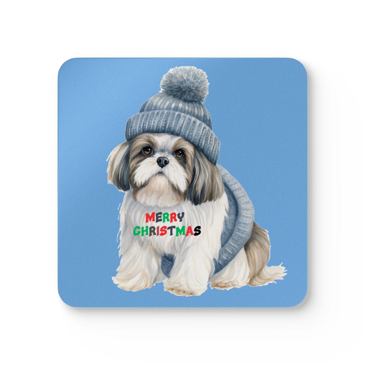 Festive "Merry Christmas Shih Tzu" Corkwood Coaster Set – Perfect Gift! - Shih Tzu Gifts