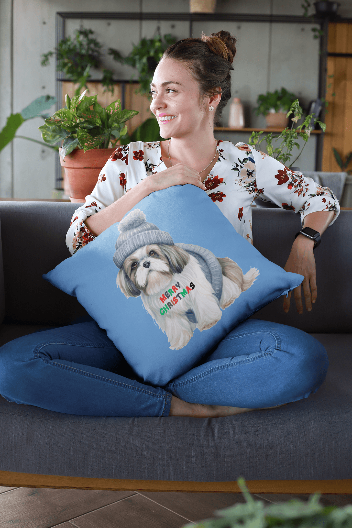 Merry Christmas Shih Tzu Pillow - Festive Gift for Shih Tzu Lovers - Shih Tzu Gifts