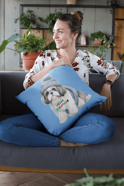 Merry Christmas Shih Tzu Pillow - Festive Gift for Shih Tzu Lovers - Shih Tzu Gifts