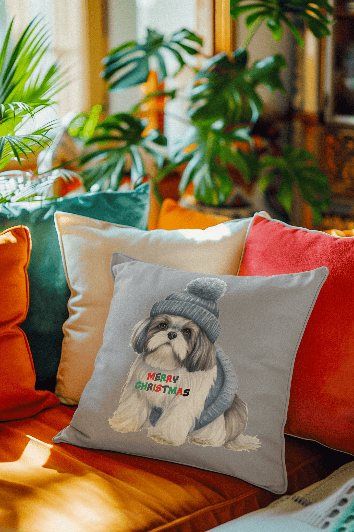 Merry Christmas Shih Tzu Pillow - Festive Gift for Shih Tzu Lovers - Shih Tzu Gifts