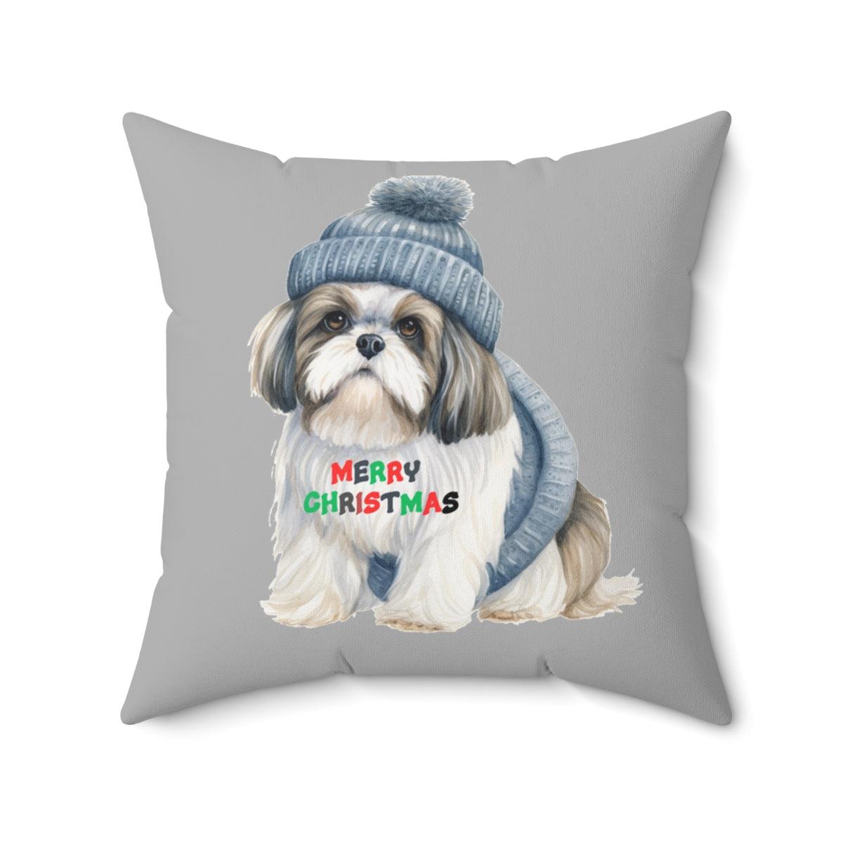 Merry Christmas Shih Tzu Pillow - Festive Gift for Shih Tzu Lovers - Shih Tzu Gifts