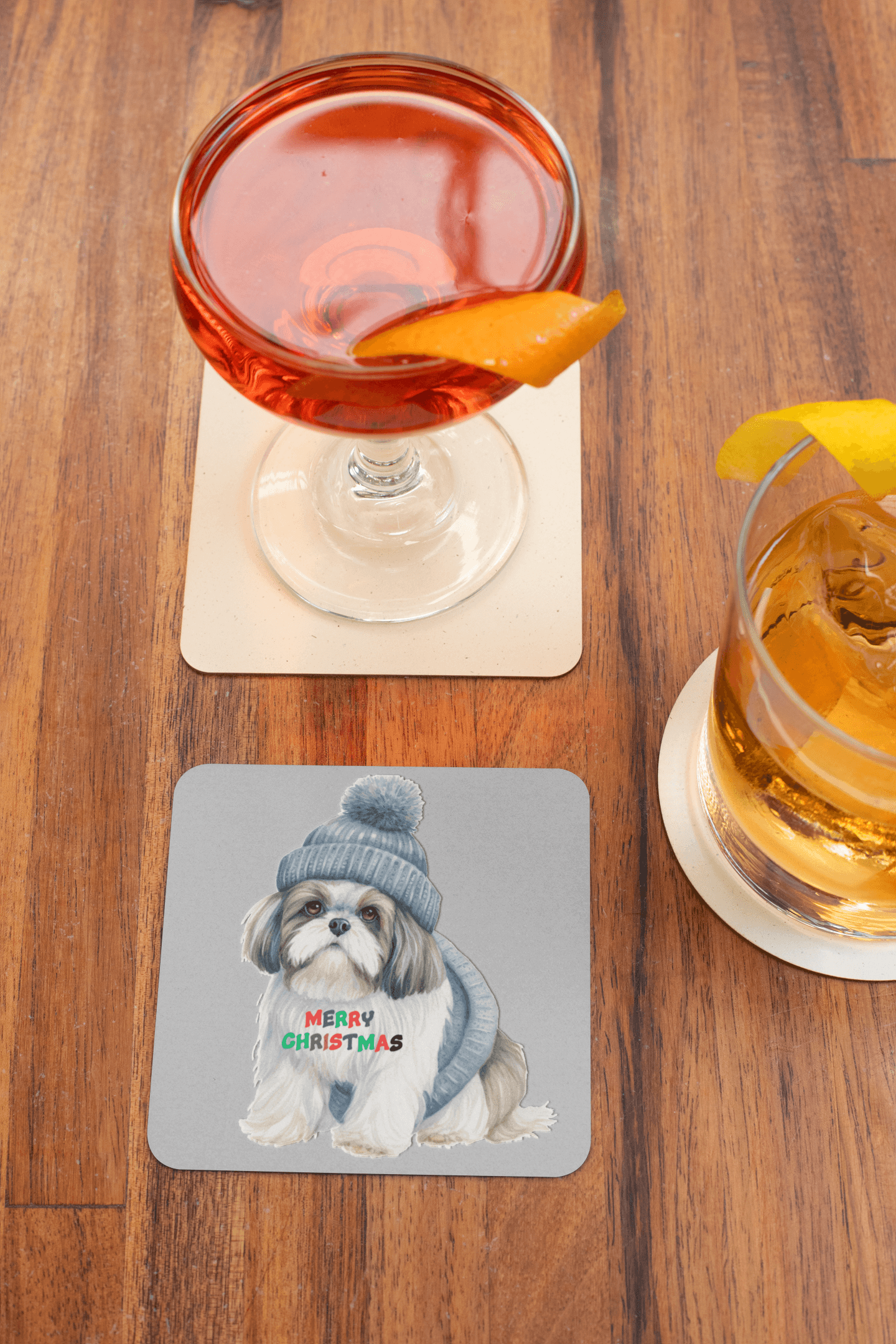 Festive "Merry Christmas Shih Tzu" Corkwood Coaster Set – Perfect Gift! - Shih Tzu Gifts