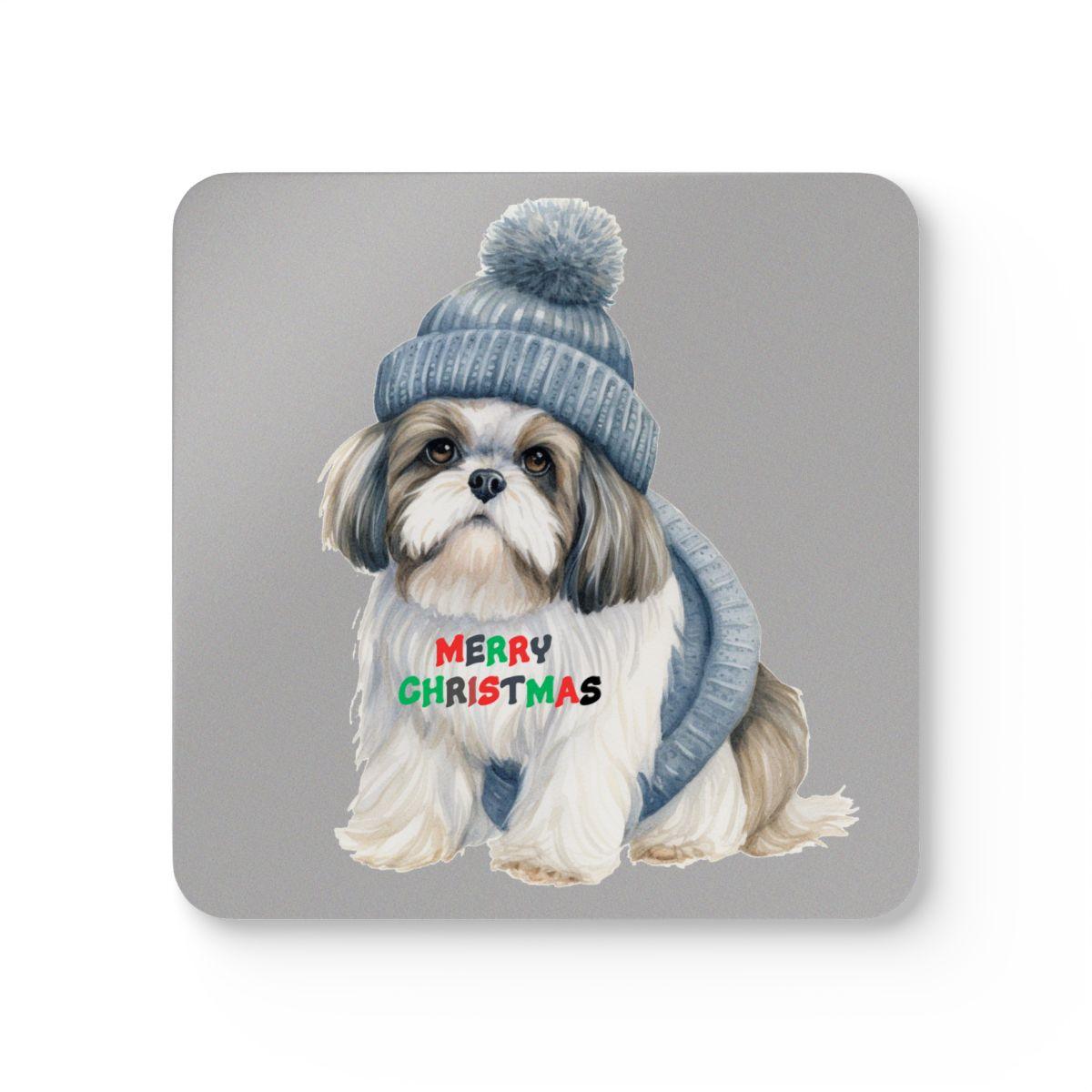 Festive "Merry Christmas Shih Tzu" Corkwood Coaster Set – Perfect Gift! - Shih Tzu Gifts