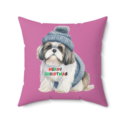 Merry Christmas Shih Tzu Pillow - Festive Gift for Shih Tzu Lovers - Shih Tzu Gifts