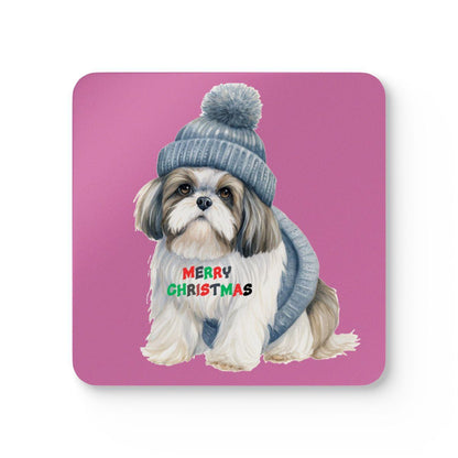 Festive "Merry Christmas Shih Tzu" Corkwood Coaster Set – Perfect Gift! - Shih Tzu Gifts