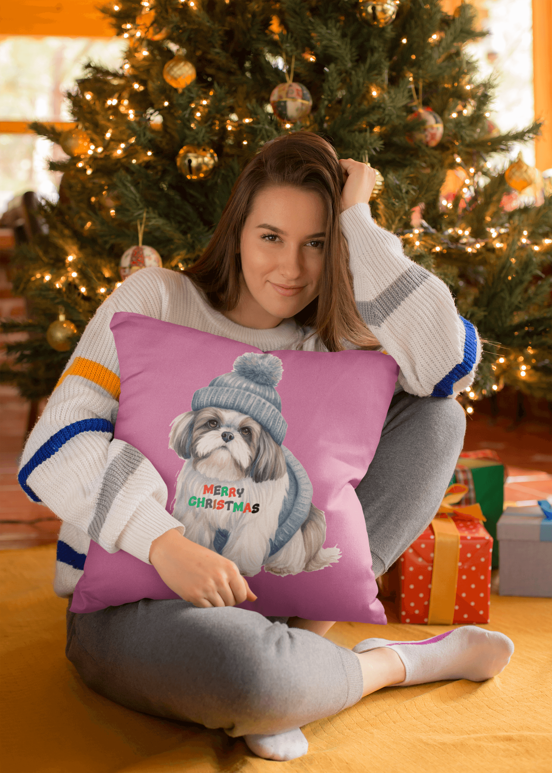 Merry Christmas Shih Tzu Pillow - Festive Gift for Shih Tzu Lovers - Shih Tzu Gifts