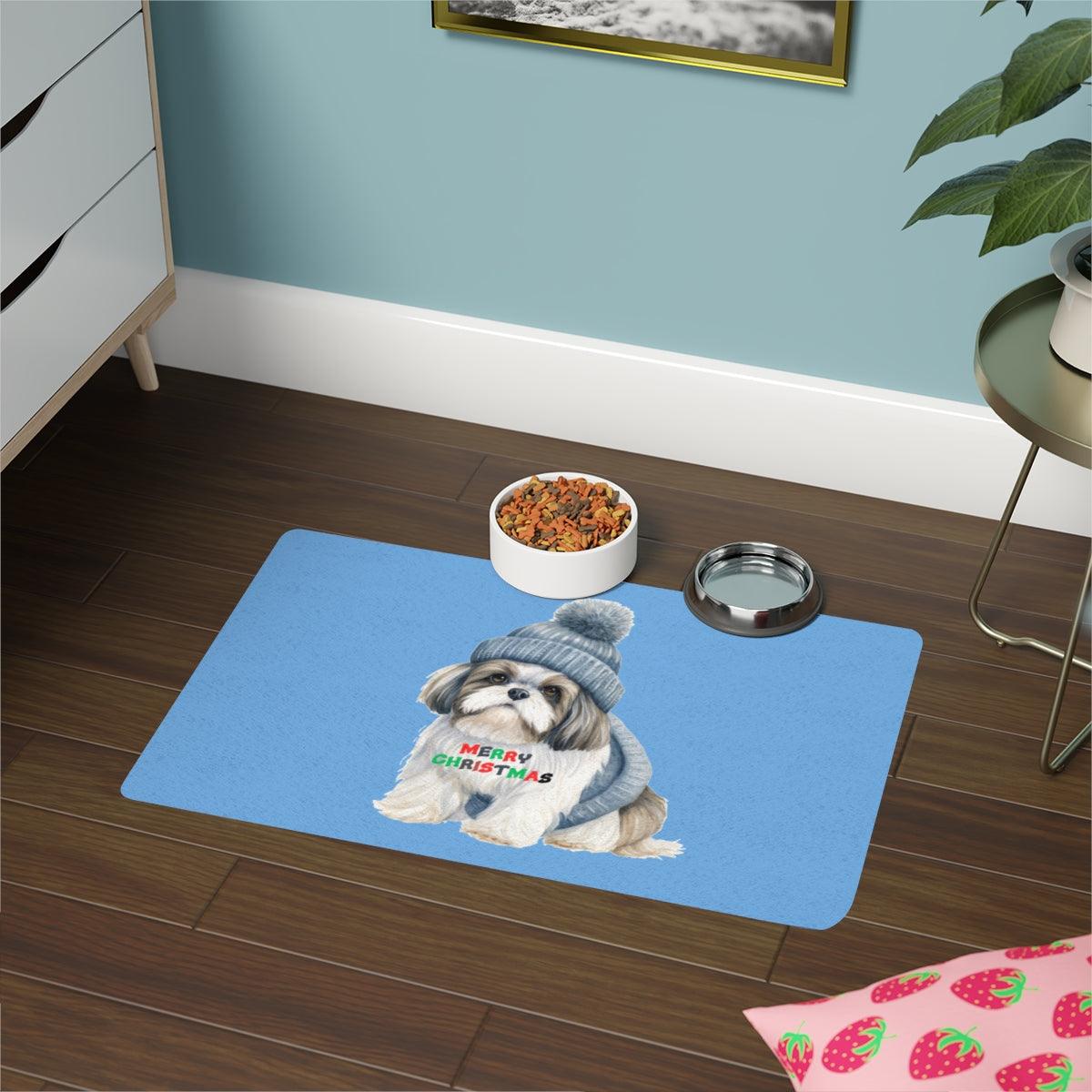 Merry Christmas Shih Tzu Pet Food Mat – Festive Holiday Gift for Dog Lovers - Shih Tzu Gifts