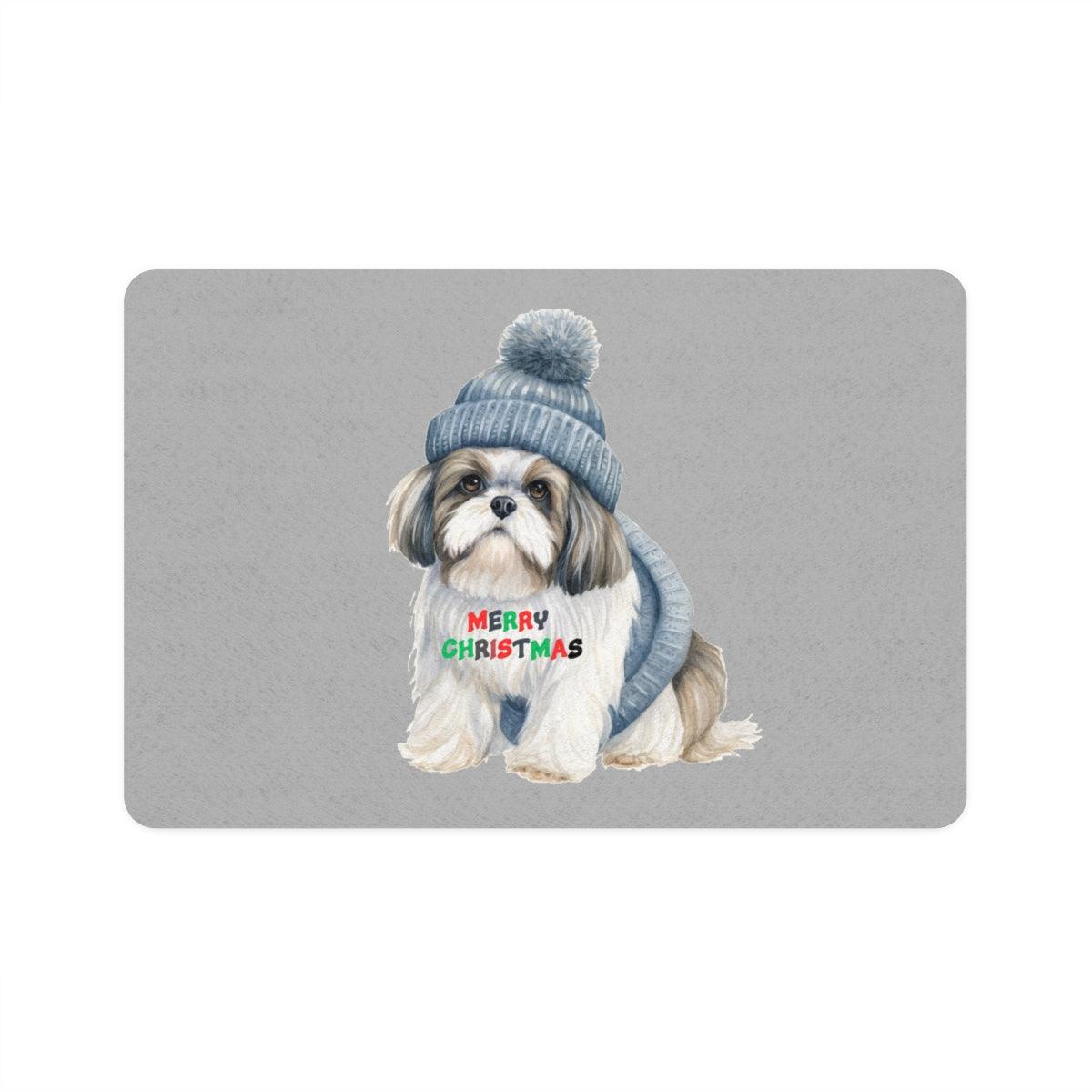 Merry Christmas Shih Tzu Pet Food Mat – Festive Holiday Gift for Dog Lovers - Shih Tzu Gifts