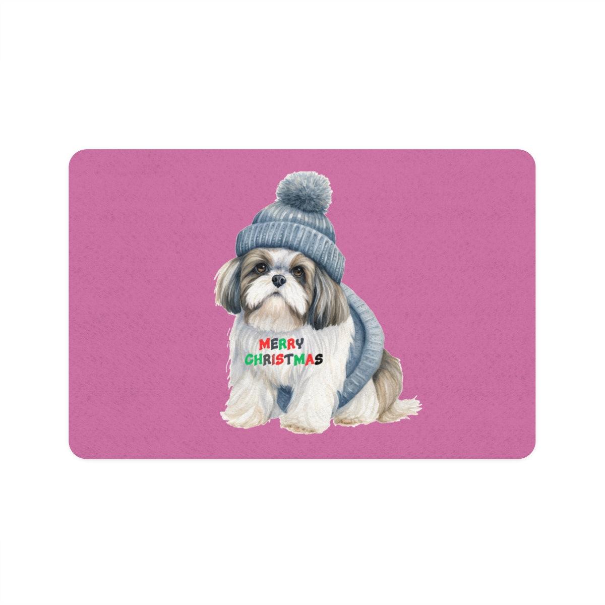 Merry Christmas Shih Tzu Pet Food Mat – Festive Holiday Gift for Dog Lovers - Shih Tzu Gifts