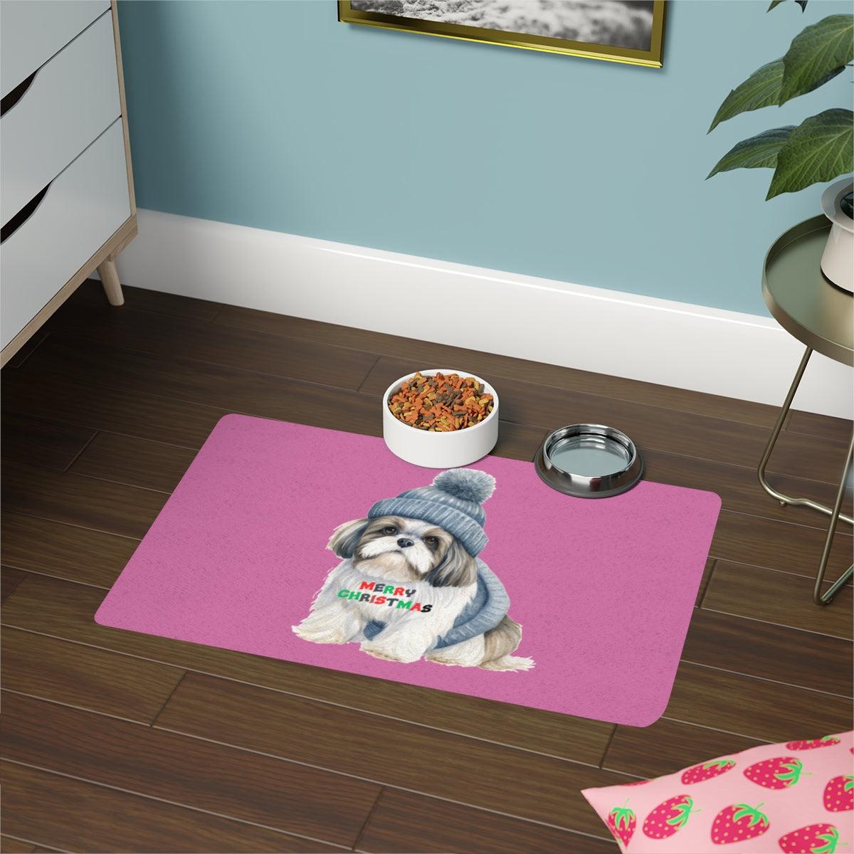 Merry Christmas Shih Tzu Pet Food Mat – Festive Holiday Gift for Dog Lovers - Shih Tzu Gifts