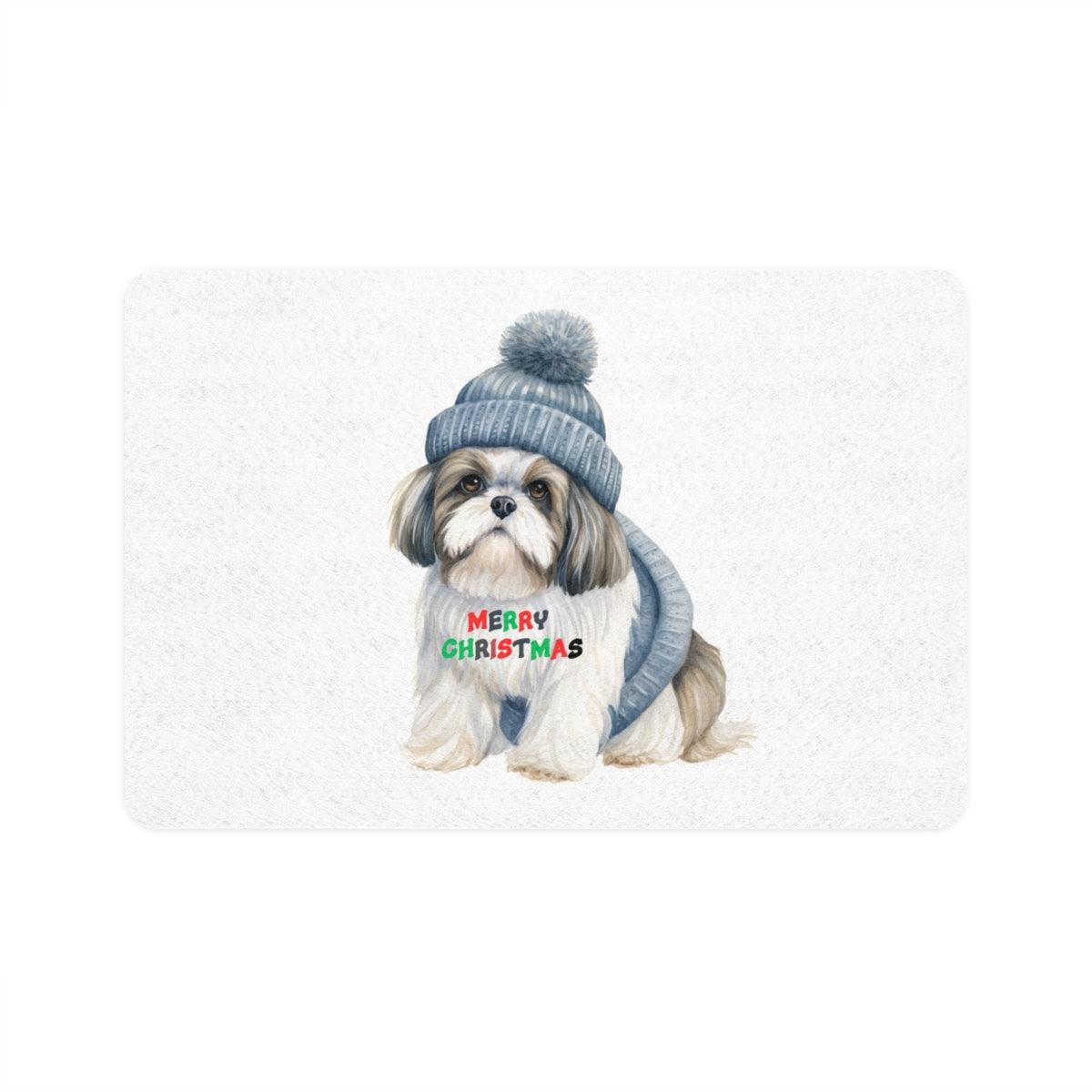 Merry Christmas Shih Tzu Pet Food Mat – Festive Holiday Gift for Dog Lovers - Shih Tzu Gifts