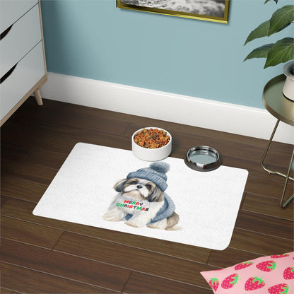 Merry Christmas Shih Tzu Pet Food Mat – Festive Holiday Gift for Dog Lovers - Shih Tzu Gifts