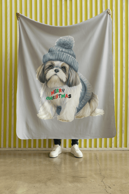 Cozy and Festive "Merry Christmas Shih Tzu" Blanket – Perfect Holiday Gift - Shih Tzu Gifts